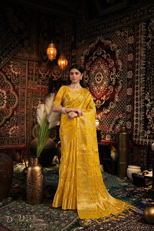 Dhiyona GR Women's Vedika Yellow Jimmi Choo Zari Woven Saree