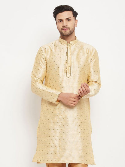 Men's Gold Silk Blend Straight Kurta Pyjama Set