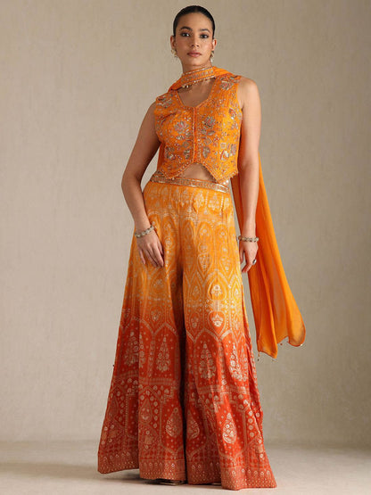 Dhiyona SO Women's Women Embroidered Crop Top Palazzos & Dupatta