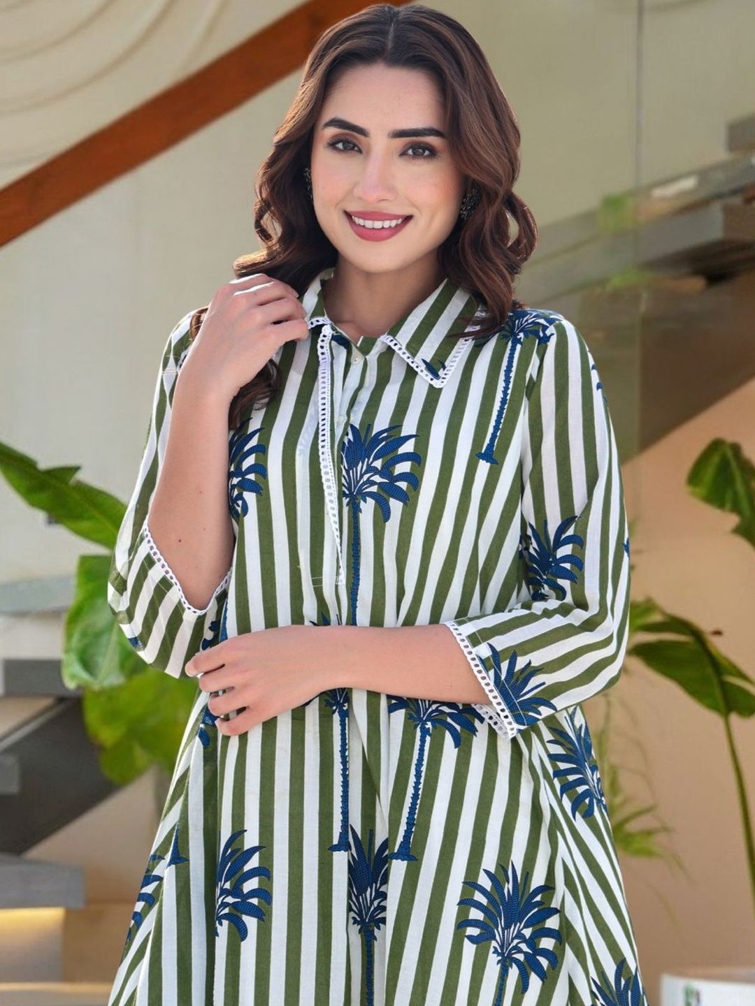 Dhiyona IE Women Printed Regular Pure Cotton Kurta with Trousers