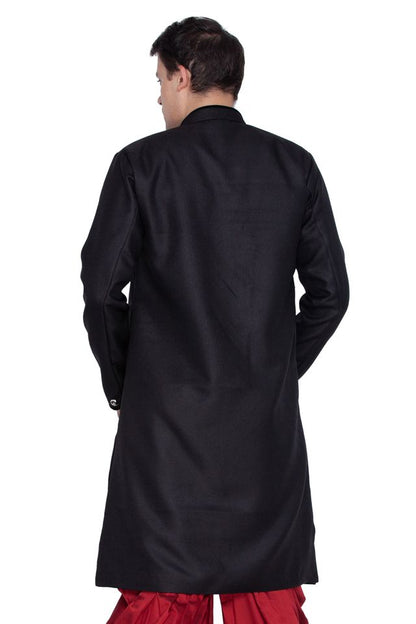Men's Black Cotton Blend Regular Sherwani Set