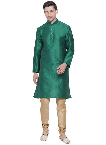 Men's Green Silk Blend Straight Kurta Pyjama Set