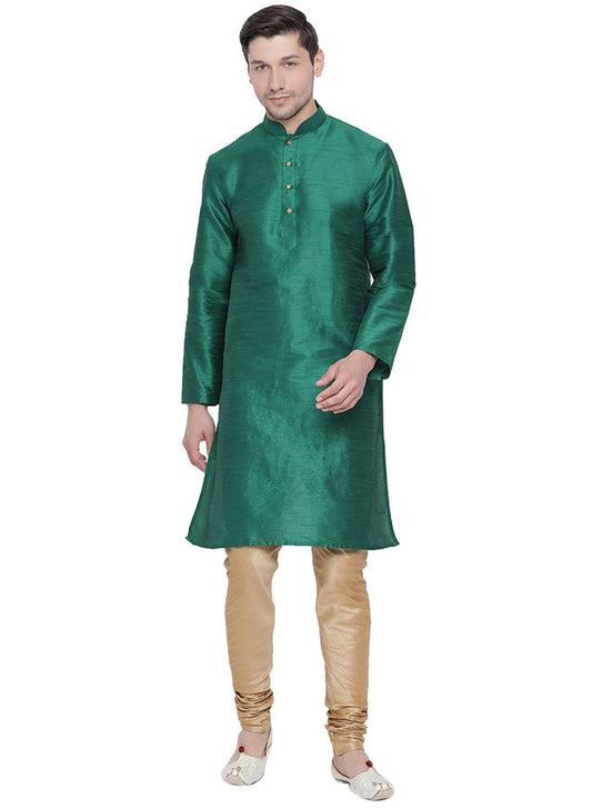 Men's Green Silk Blend Straight Kurta Pyjama Set