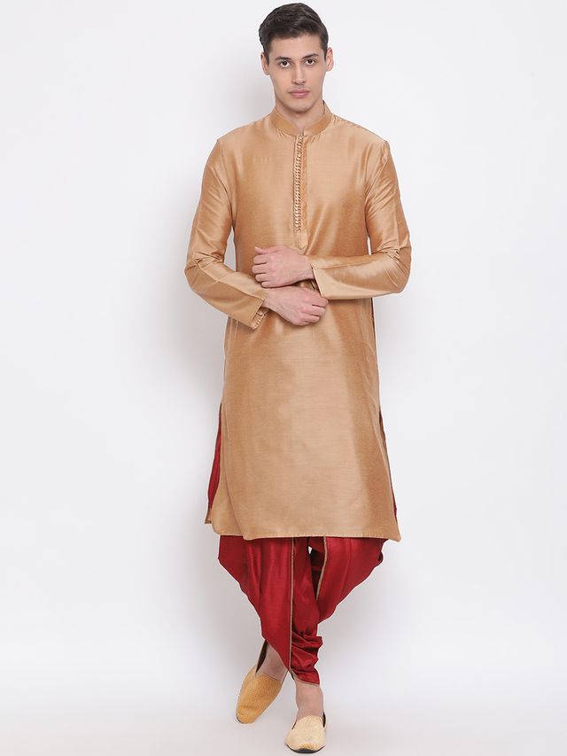 Men's Maroon Silk Blend Regular Dhoti
