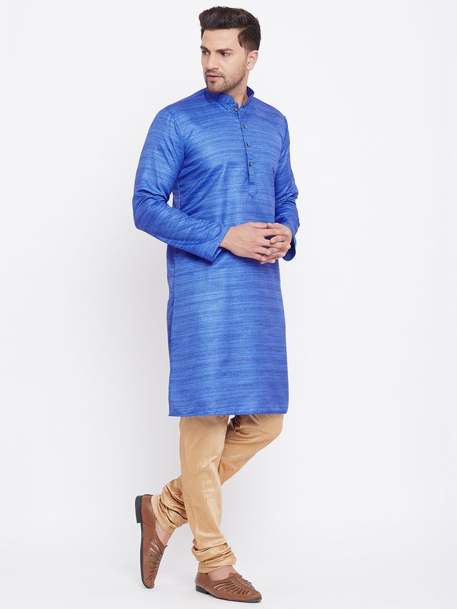 Men's Blue Silk Blend Straight Kurta Pyjama Set