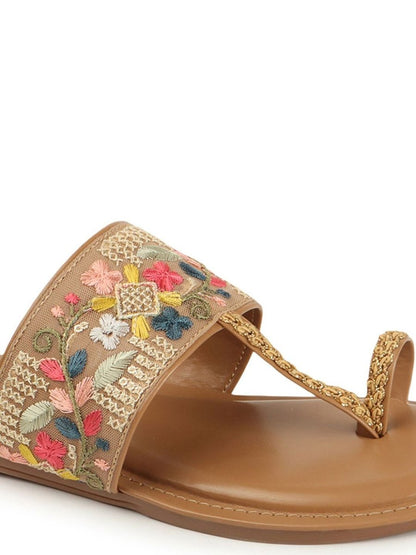 Dhiyona AK Women Ethnic Open Toe Flats with Embroidered