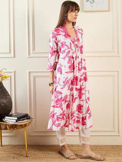 Dhiyona IE Floral Printed Pleated A-Line Kurta