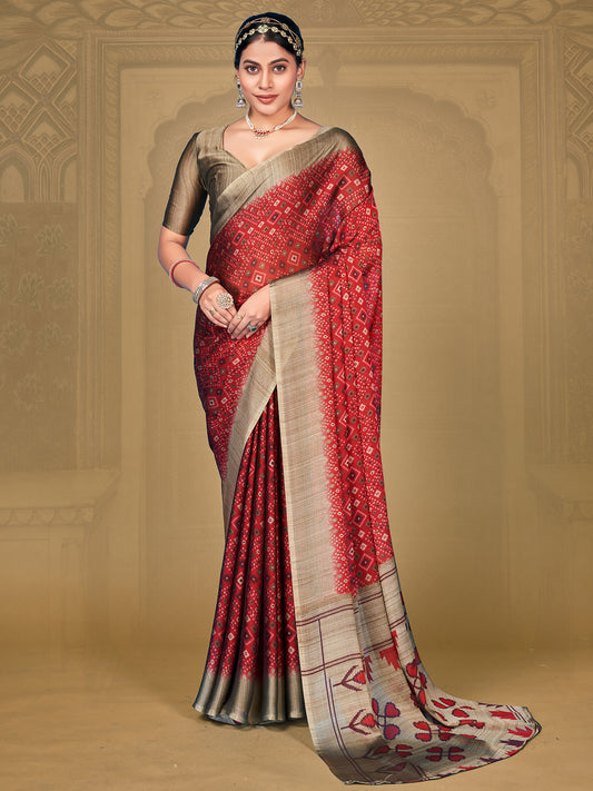 Women's Chiffon Maroon Printed Designer Saree With Blouse Piece