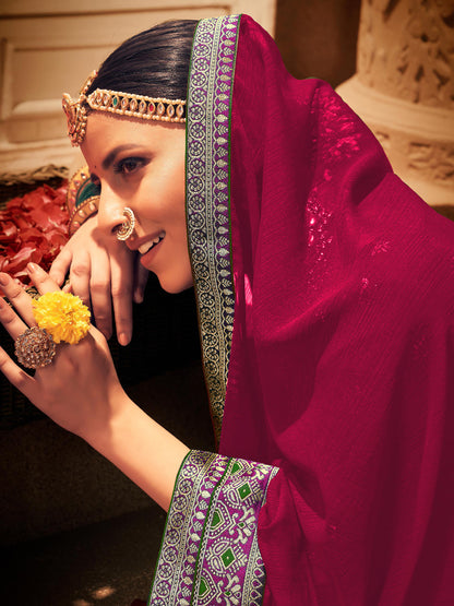 Women's Georgette Pink Embellished Designer Saree With Blouse Piece