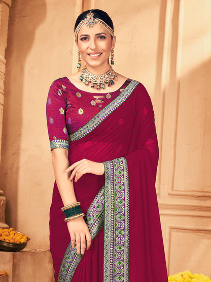 Women's Georgette Pink Embellished Designer Saree With Blouse Piece