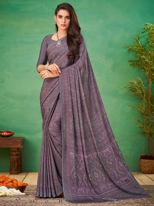 Women's Crepe Mauve Printed Designer Saree With Blouse Piece