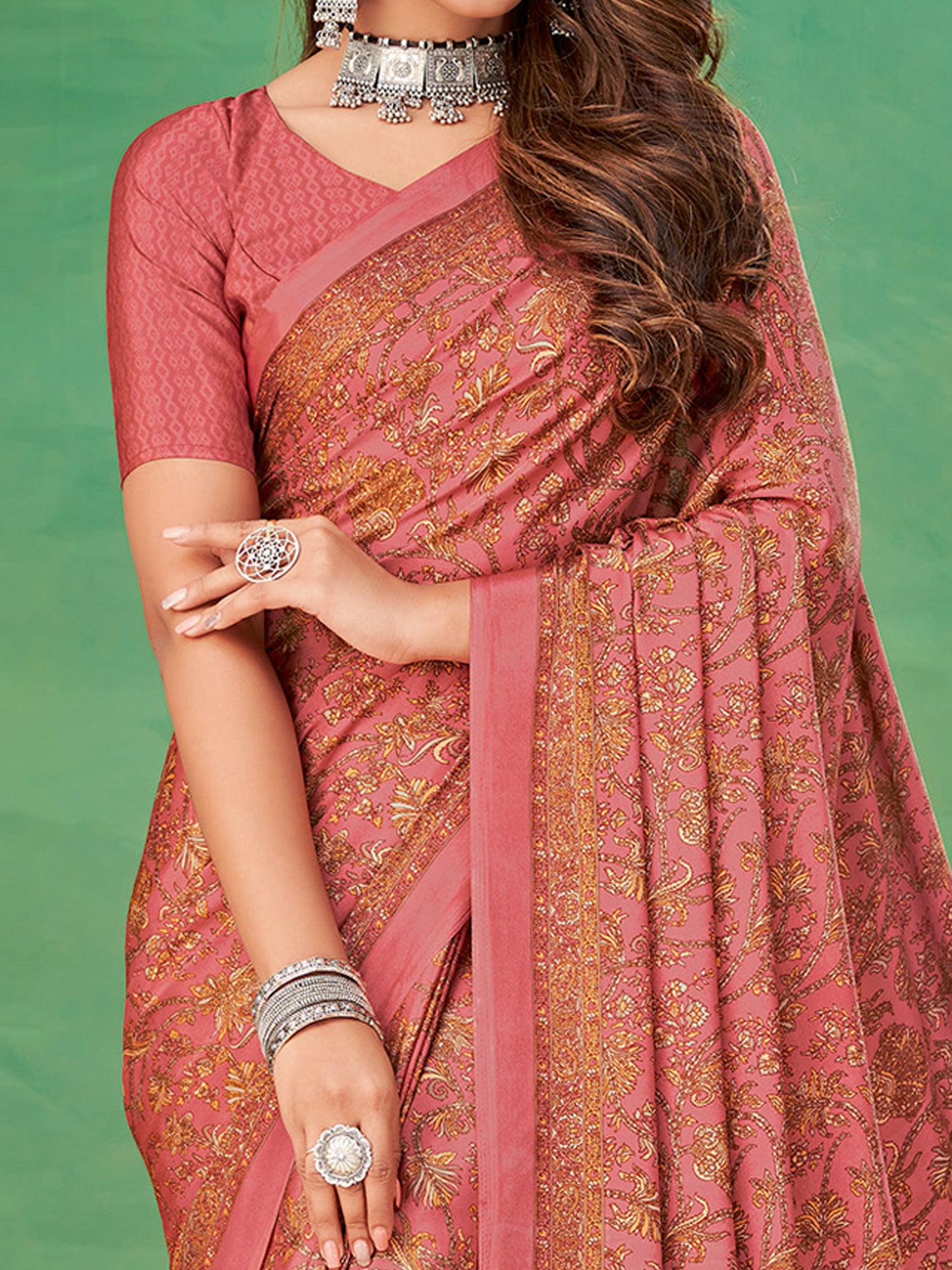 Women's Crepe Pink Printed Designer Saree With Blouse Piece