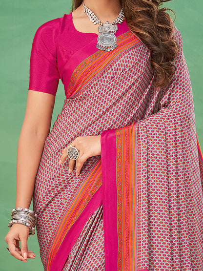 Women's Crepe Grey Printed Designer Saree With Blouse Piece