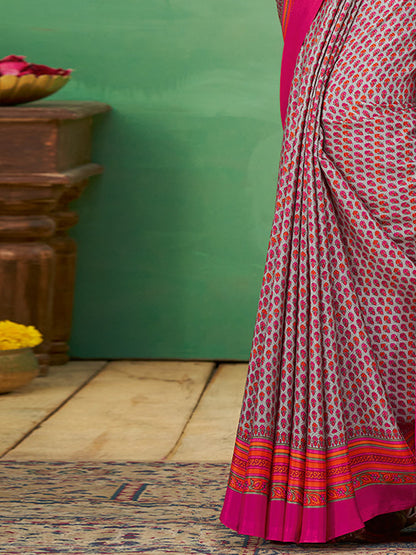 Women's Crepe Grey Printed Designer Saree With Blouse Piece