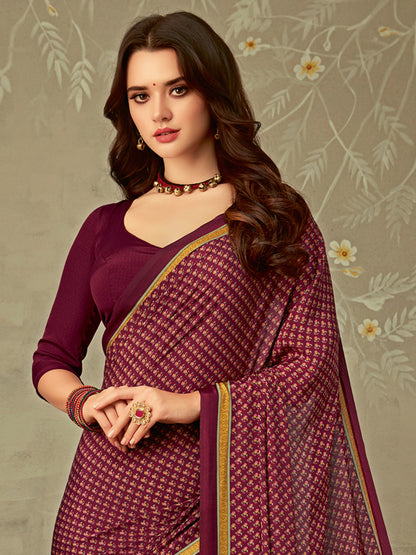 Women's Crepe Magenta Printed Designer Saree With Blouse Piece
