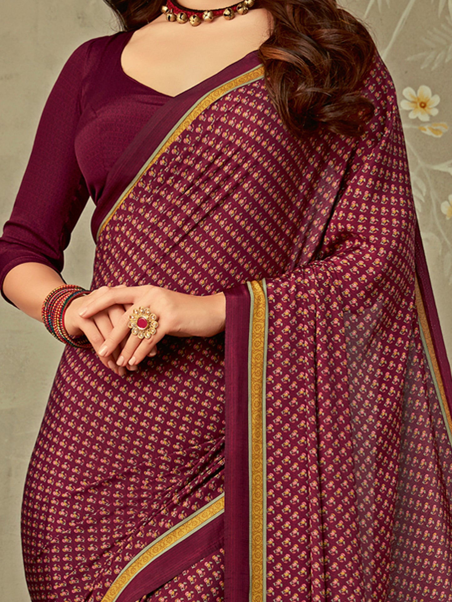 Women's Crepe Magenta Printed Designer Saree With Blouse Piece