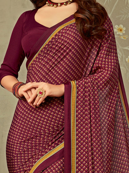 Women's Crepe Magenta Printed Designer Saree With Blouse Piece