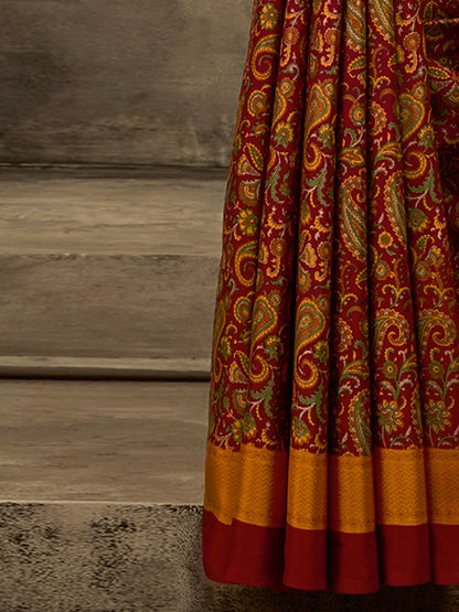 Women's Crepe Maroon Printed Designer Saree With Blouse Piece