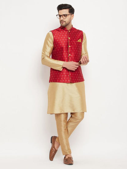 Men's Maroon Silk Blend Straight Nehru Jacket