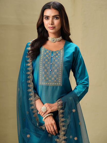 Dhiyona SN Women's Floral Embroidered Straight Kurta & Trousers With Dupatta