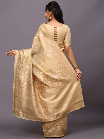 Women's Silk Cotton Cream Woven Design Woven saree With Blouse Piece