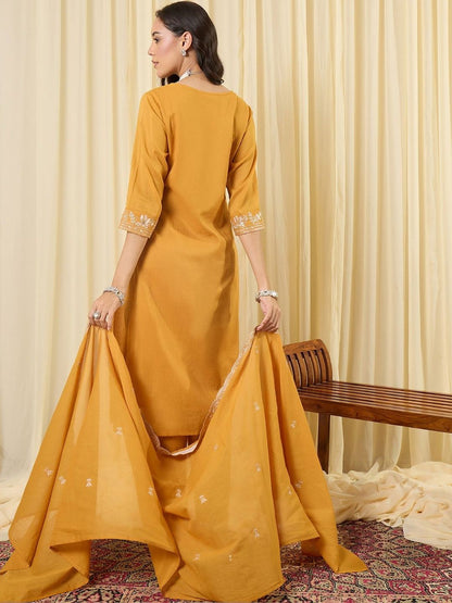 Women Ethnic Motifs Embroidered Regular Thread Work Pure Cotton Kurta with Trousers & With Dupatta