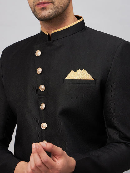 Men's Black Silk Blend Straight Sherwani Set
