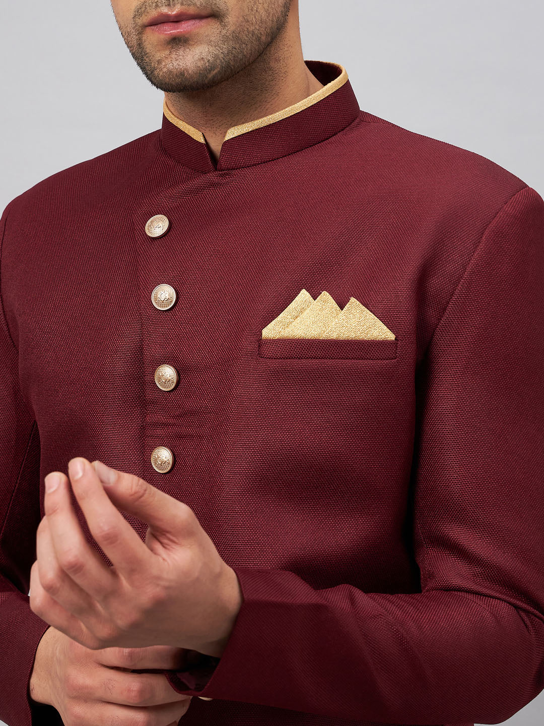 Men's Maroon Silk Blend Straight Sherwani Set