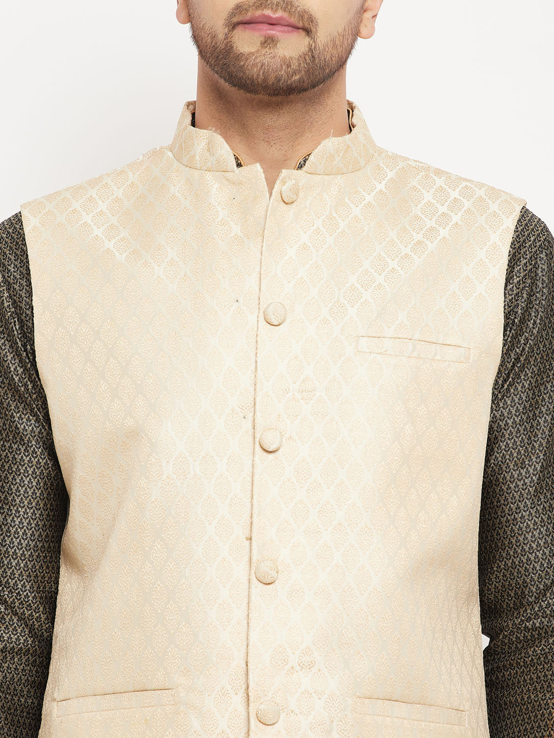 Men's Black Silk Blend Straight Jacket  Kurta and Pyjama Set