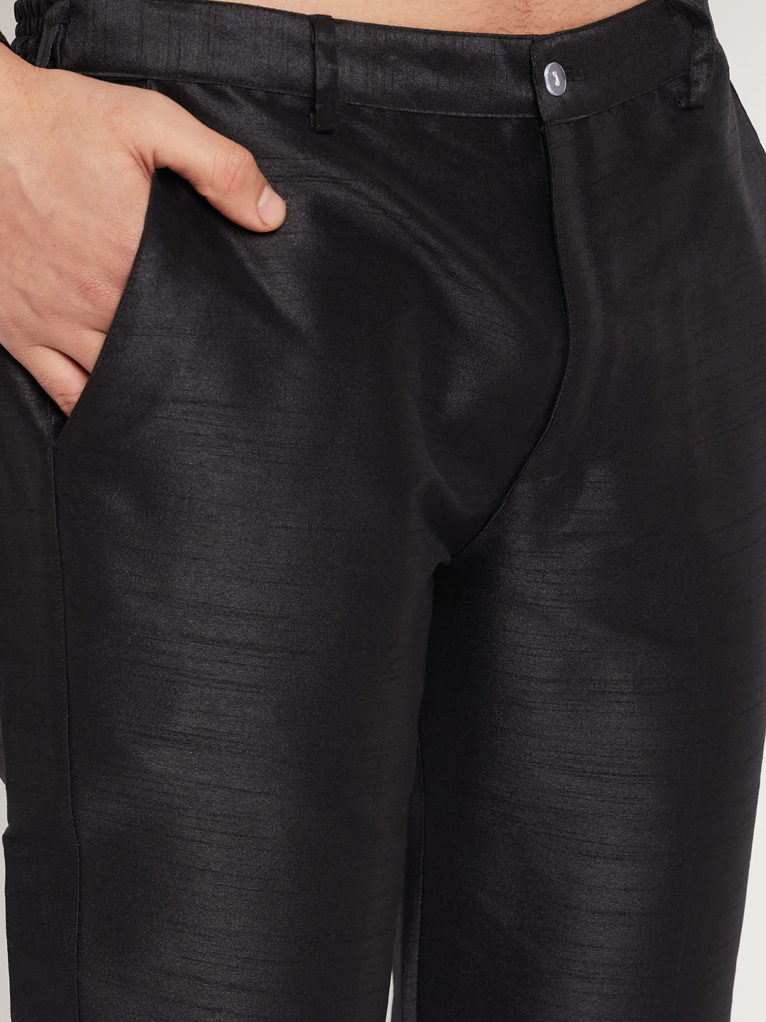 Men's Black Silk Blend Straight Jacket  Kurta and Pyjama Set