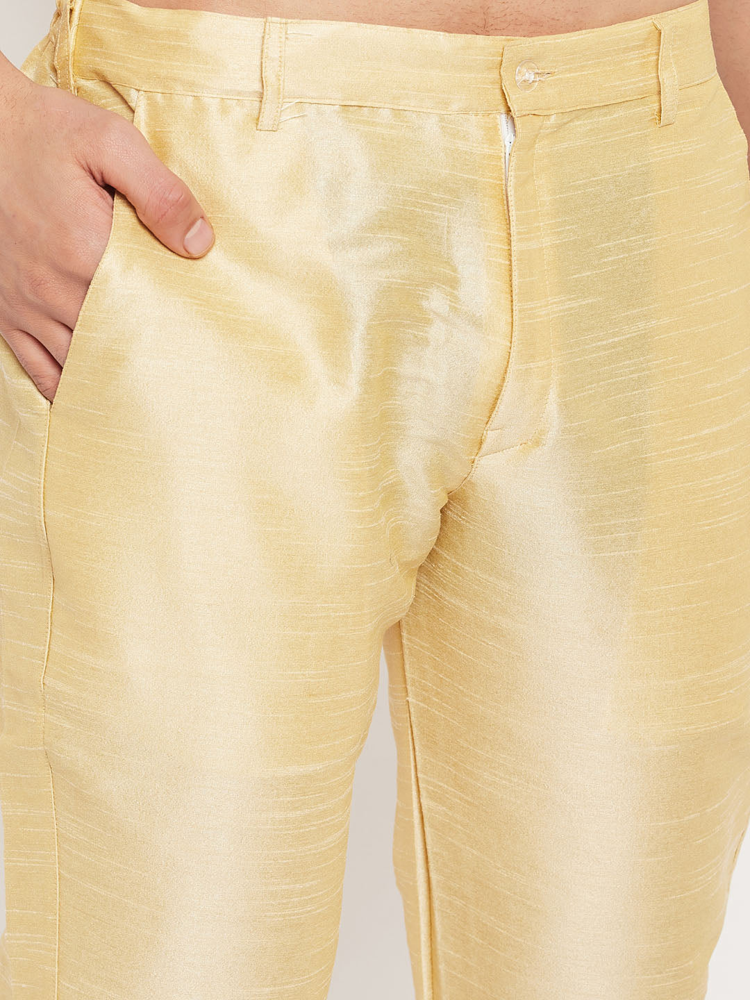 Men's Gold Silk Blend Straight Jacket  Kurta and Pyjama Set