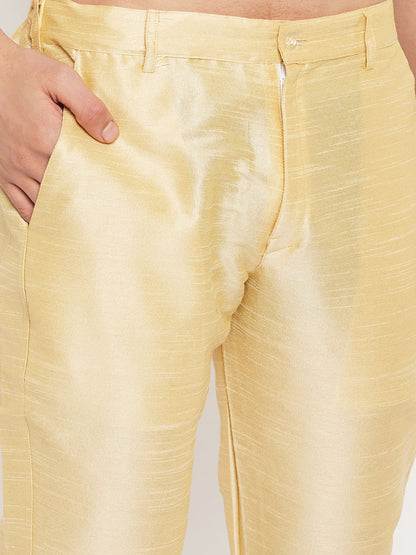 Men's Gold Silk Blend Straight Jacket  Kurta and Pyjama Set