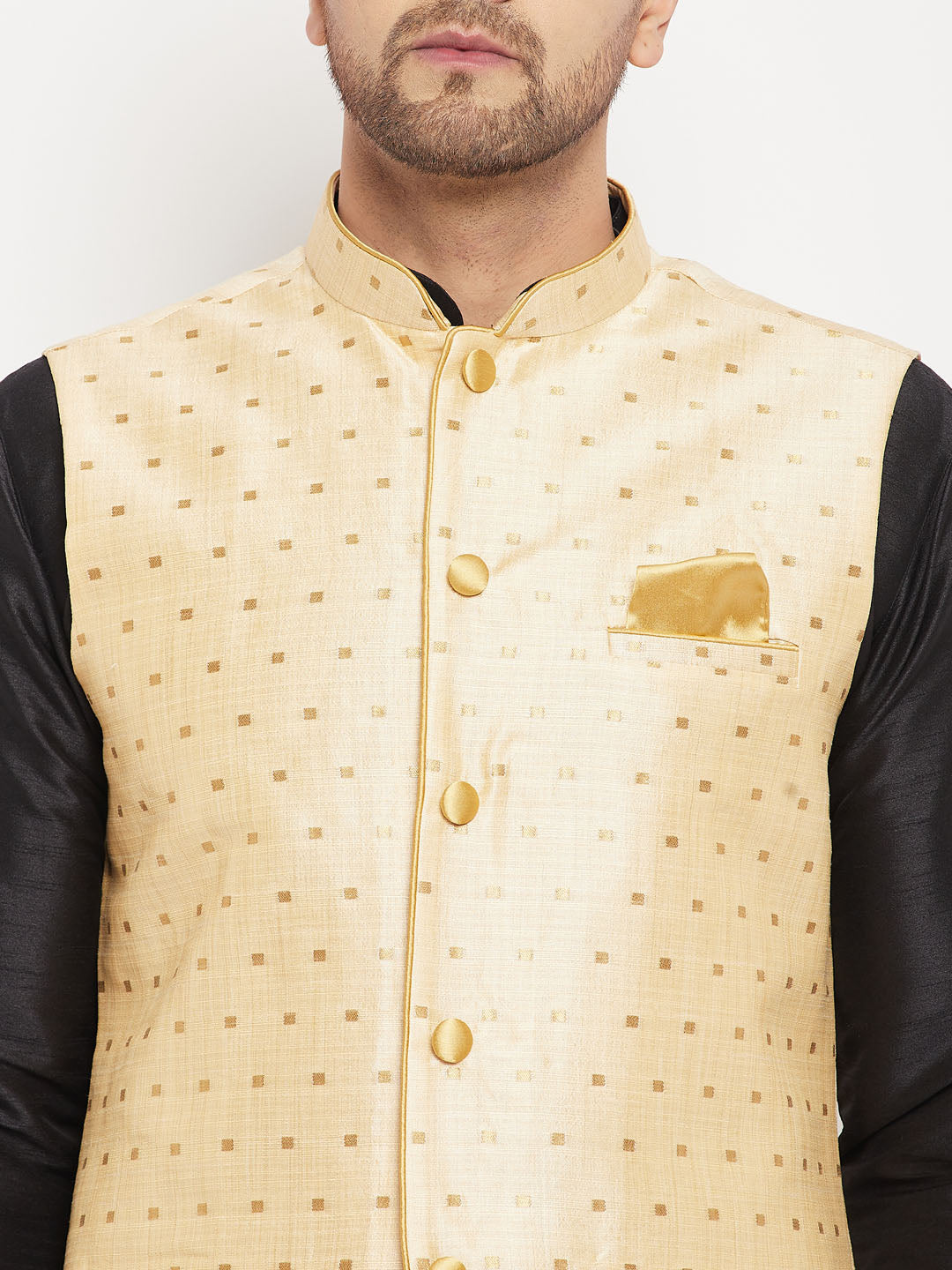 Men's Black Silk Blend Straight Jacket  Kurta and Pyjama Set