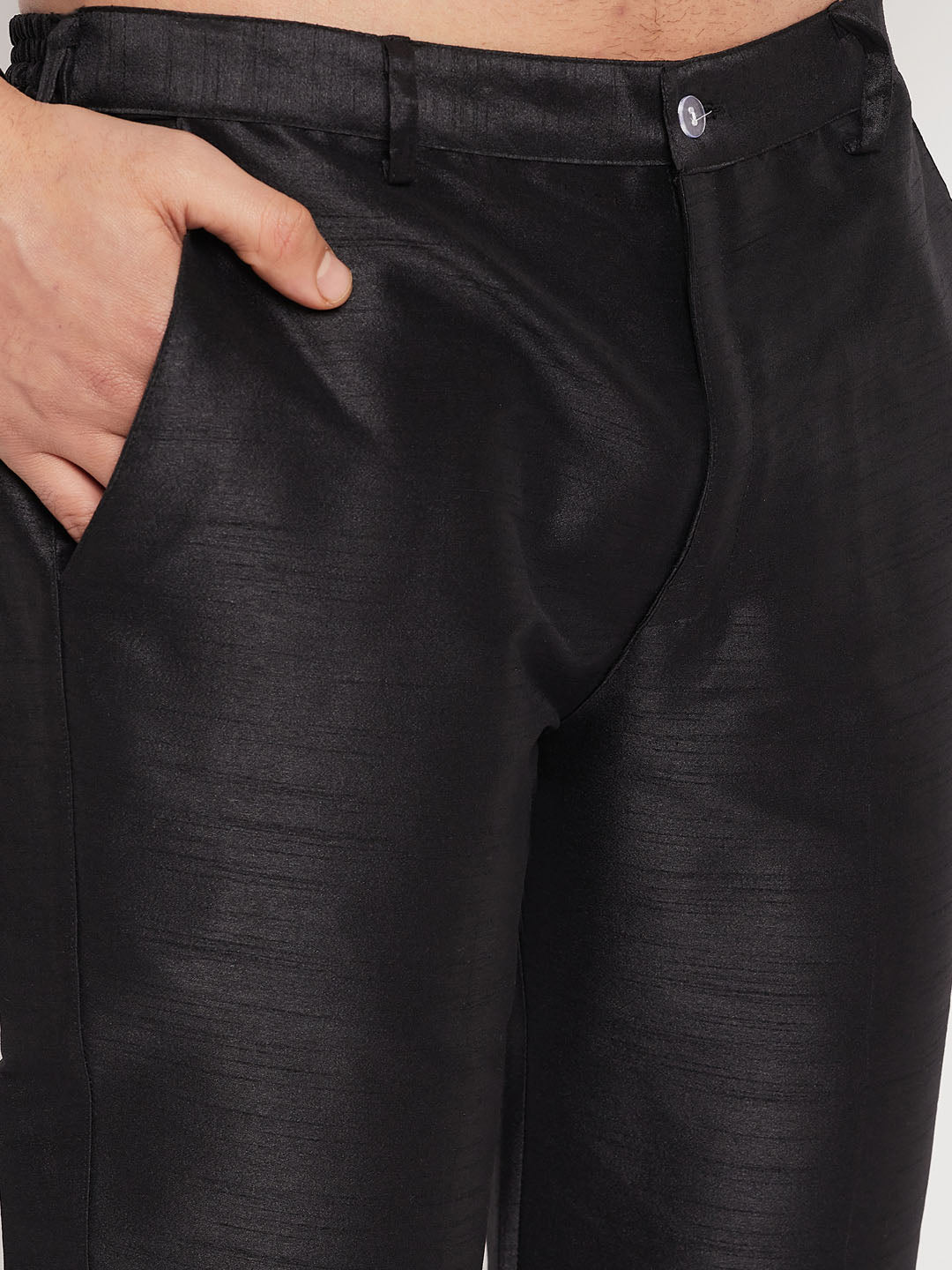 Men's Black Silk Blend Straight Jacket  Kurta and Pyjama Set