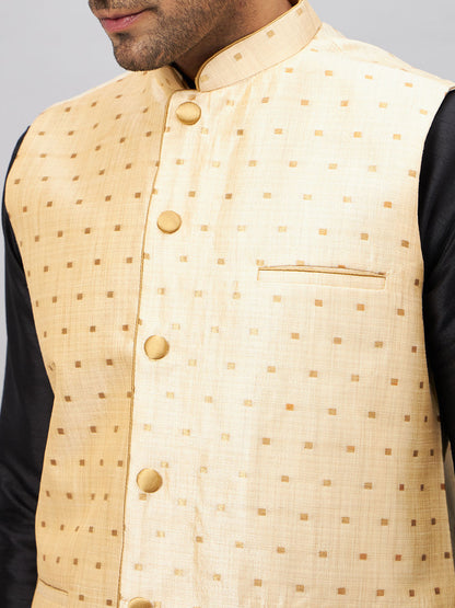 Men's Black Silk Blend Straight Jacket  Kurta and Pyjama Set