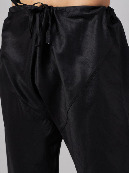 Men's Black Silk Blend Straight Jacket  Kurta and Pyjama Set