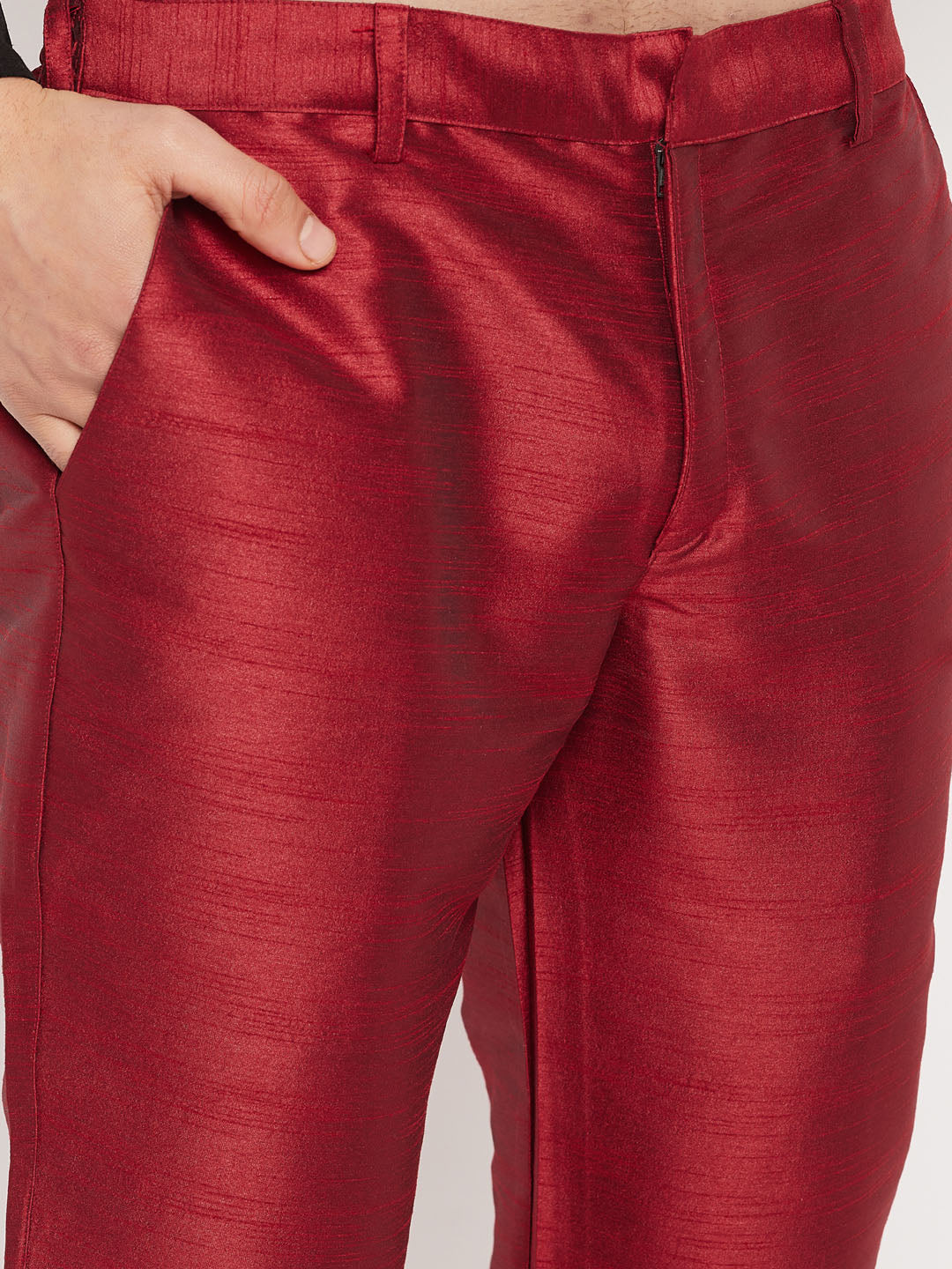 Men's Maroon Silk Blend Straight Jacket  Kurta and Pyjama Set