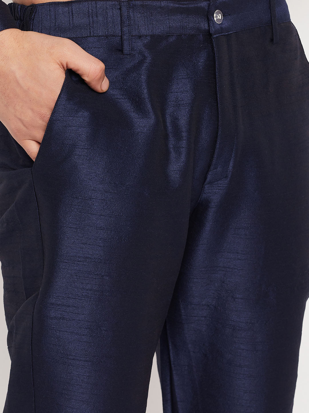 Men's Navy Blue Silk Blend Straight Jacket  Kurta and Pyjama Set