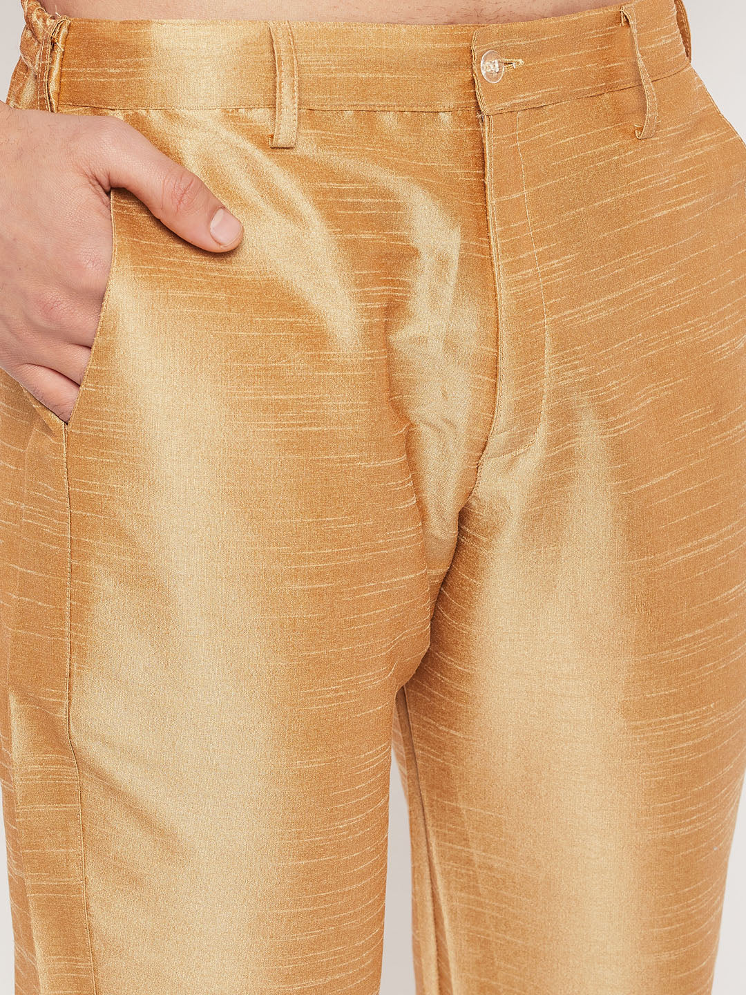 Men's Gold Silk Blend Straight Jacket  Kurta and Pyjama Set