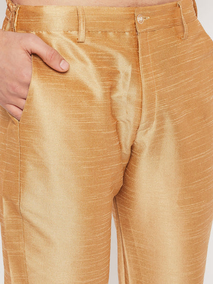 Men's Gold Silk Blend Straight Jacket  Kurta and Pyjama Set