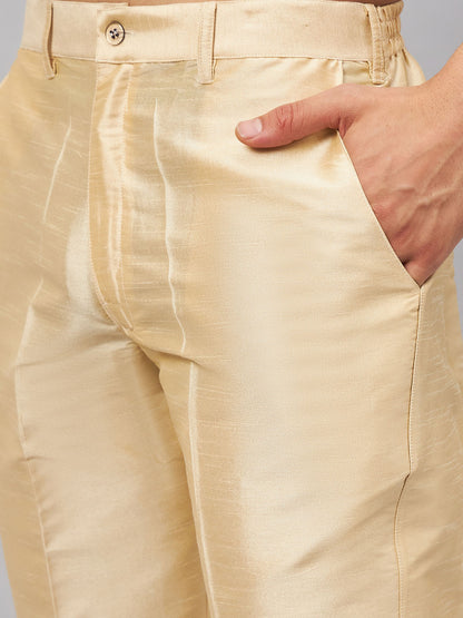 Men's Gold Silk Blend Straight Jacket  Kurta and Pyjama Set