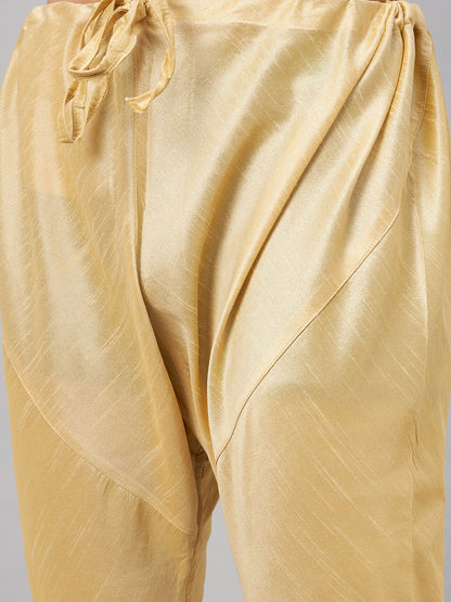 Men's Gold Silk Blend Straight Jacket  Kurta and Pyjama Set