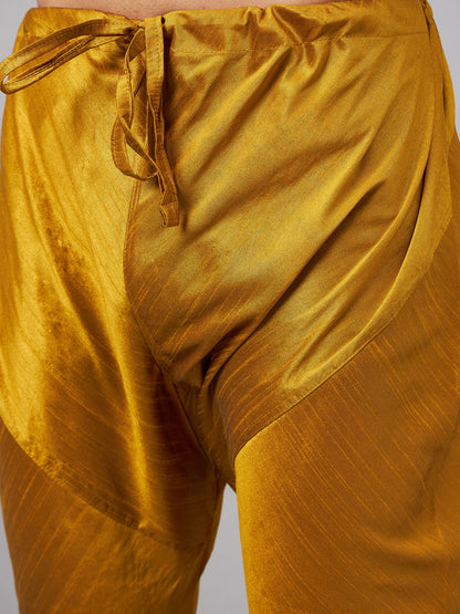 Men's Mustard Silk Blend Straight Jacket  Kurta and Pyjama Set
