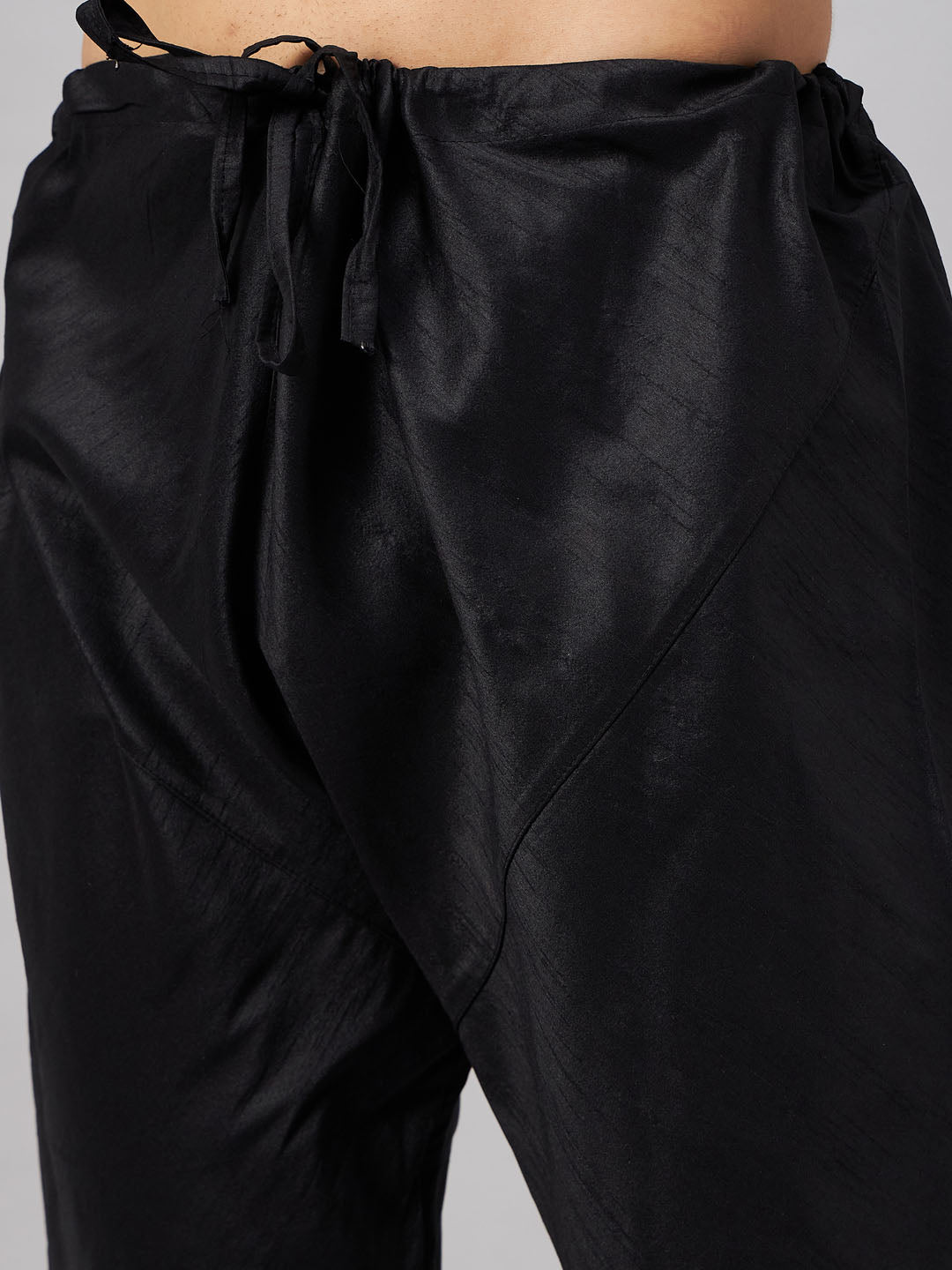 Men's Black Silk Blend Straight Jacket  Kurta and Pyjama Set