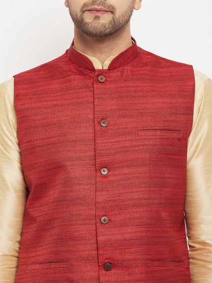 Men's Gold Silk Blend Straight Jacket  Kurta and Pyjama Set