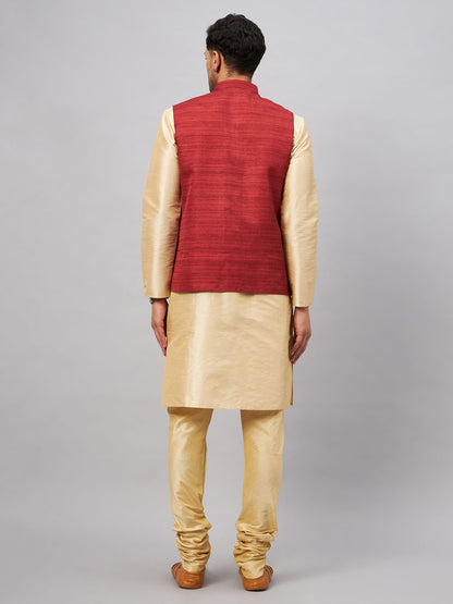 Men's Gold Silk Blend Straight Jacket  Kurta and Pyjama Set