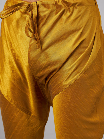 Men's Mustard Silk Blend Straight Jacket  Kurta and Pyjama Set