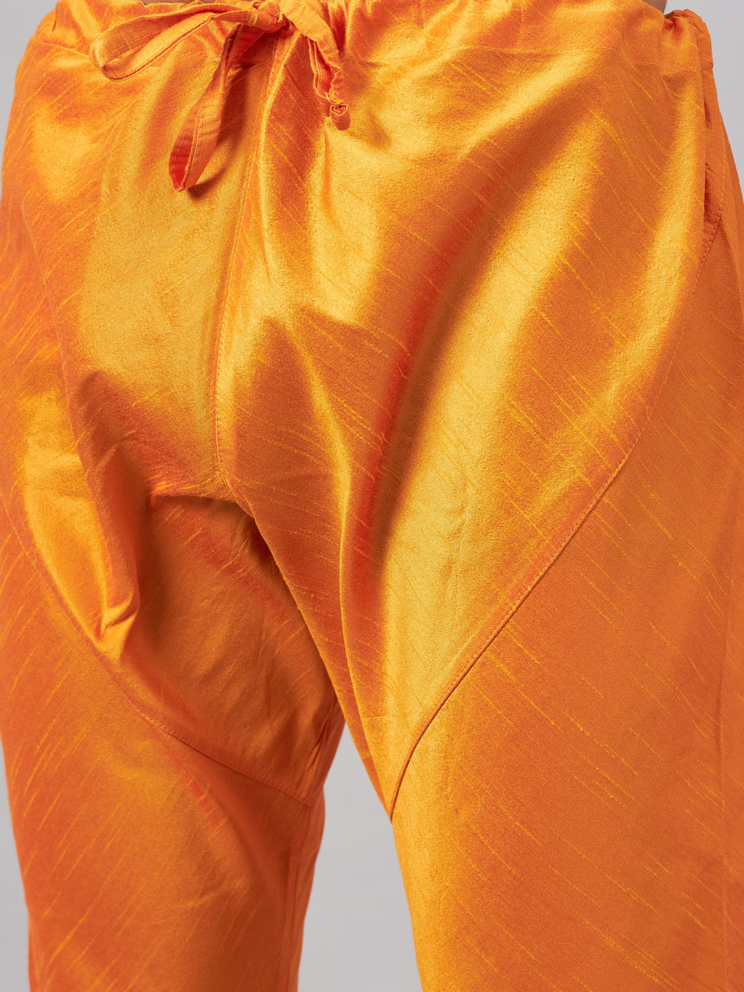Men's Orange Silk Blend Straight Jacket  Kurta and Pyjama Set