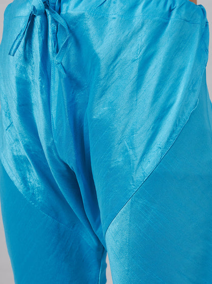 Men's Aqua Silk Blend Straight Jacket  Kurta and Pyjama Set