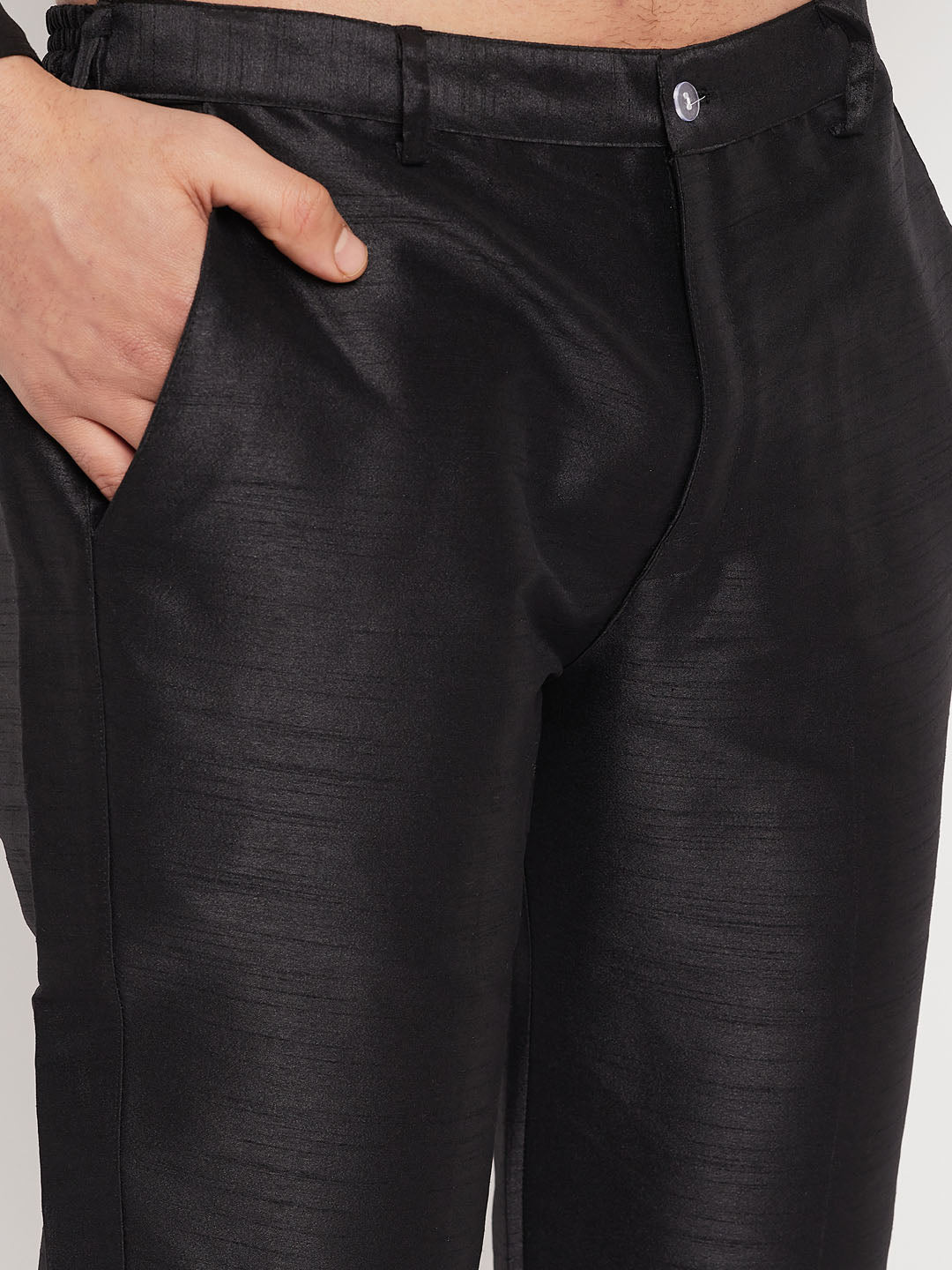 Men's Black Silk Blend Straight Jacket  Kurta and Pyjama Set